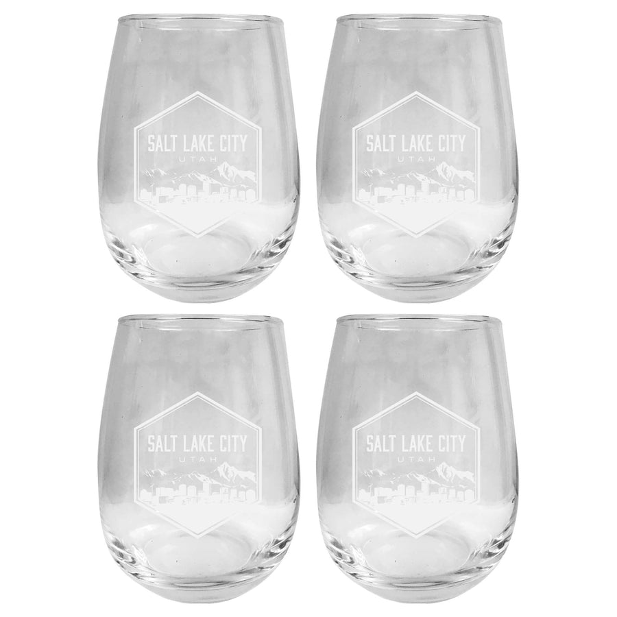 Salt Lake City Utah Souvenir 15 oz Engraved Stemless Wine Glass 4-Pack Image 1