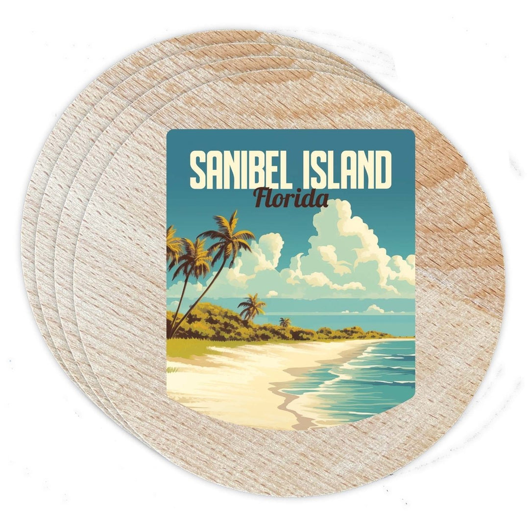 Sanibel Island Design A Souvenir Coaster Wooden 3.5 x 3.5-Inch 4 Pack Image 1