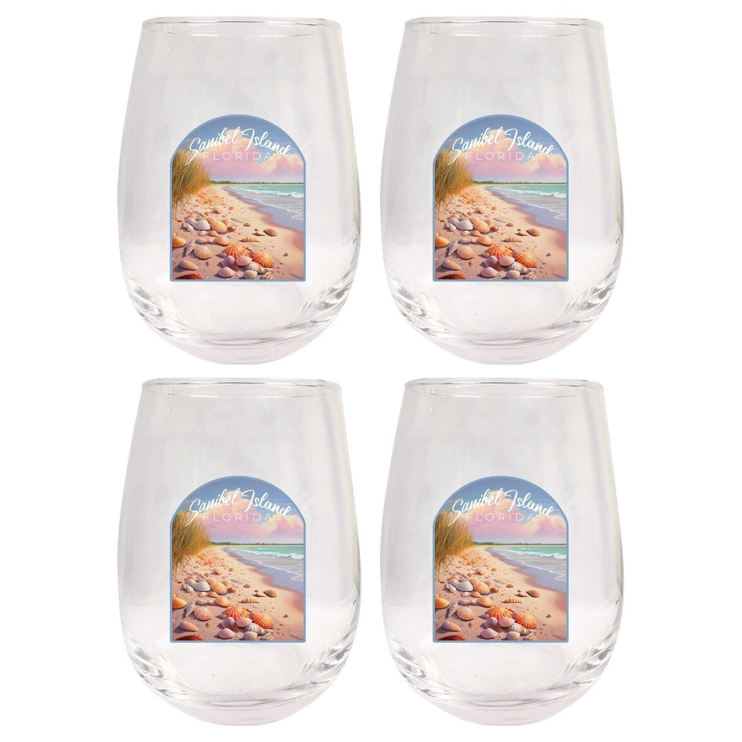 Sanibel Island Florida Design B Souvenir 15 oz Stemless Wine Glass 4-Pack Image 1