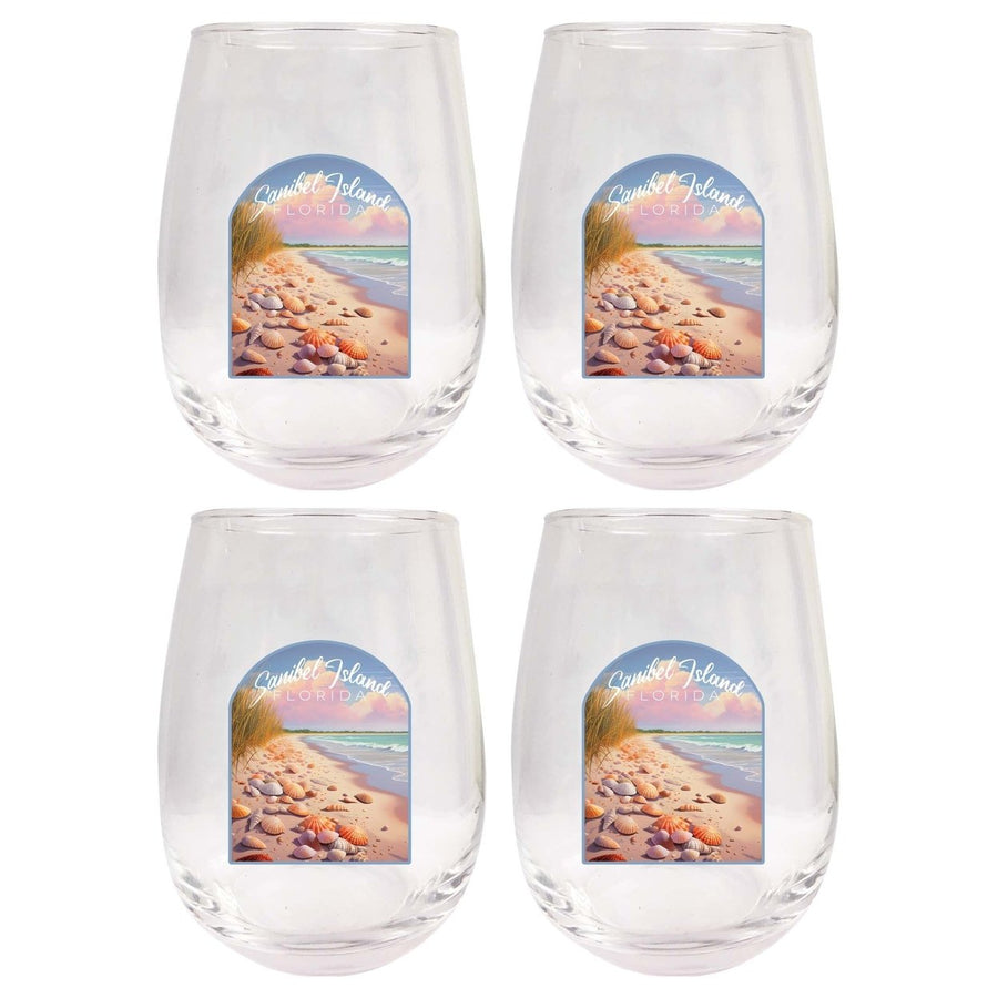 Sanibel Island Florida Design B Souvenir 15 oz Stemless Wine Glass 4-Pack Image 1