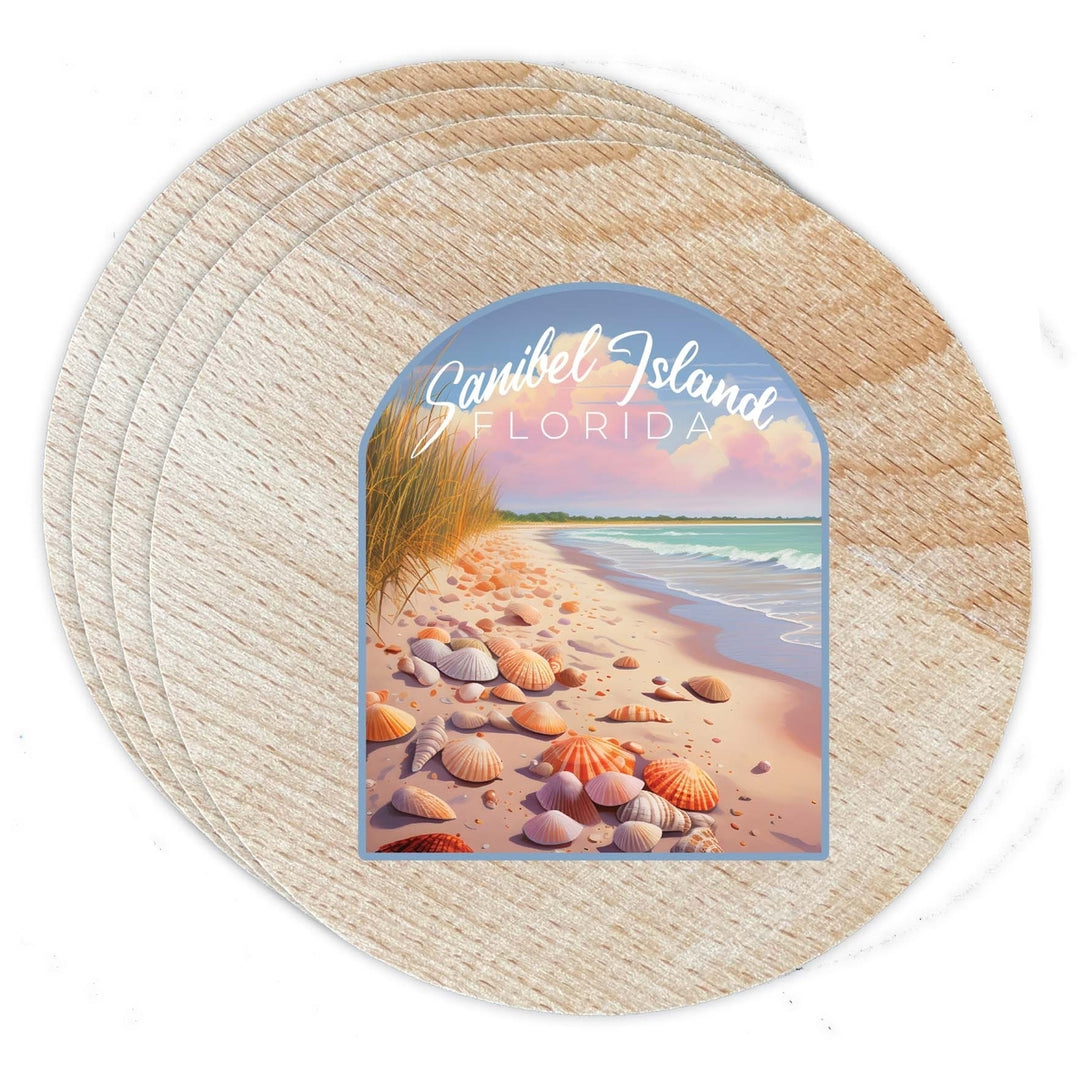 Sanibel Island Florida Design B Souvenir Coaster Wooden 3.5 x 3.5-Inch 4 Pack Image 1