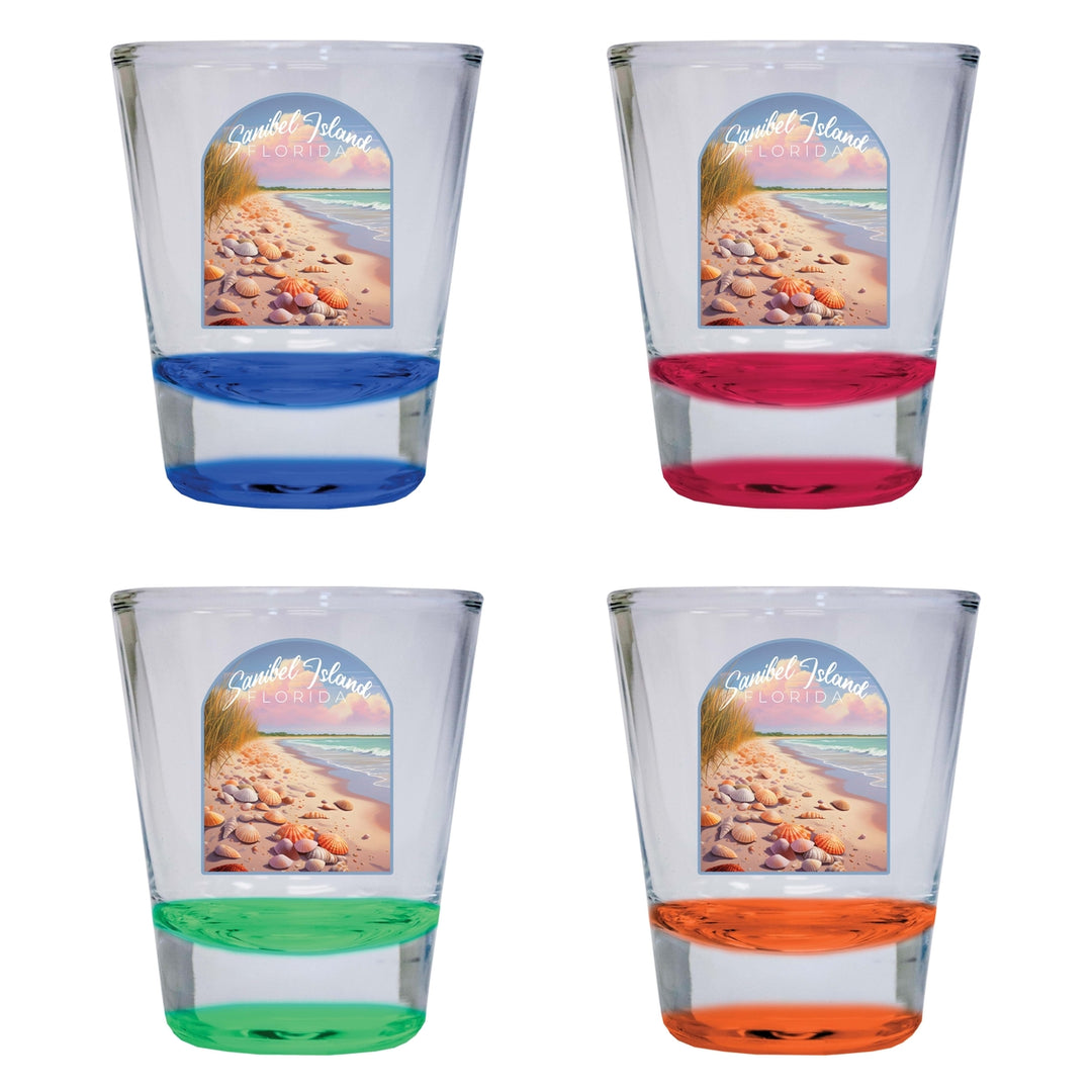 Sanibel Island Florida Design B Souvenir 2 Ounce Shot Glass Round 4-Pack Multicolor Image 1