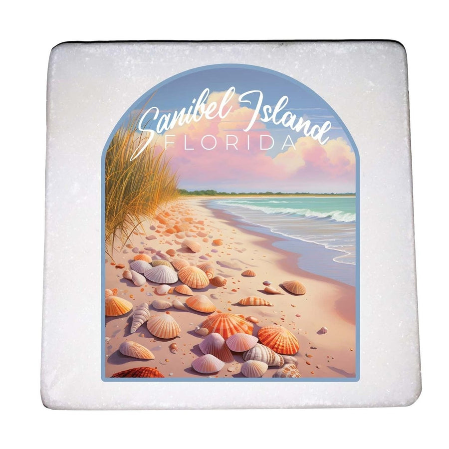 Sanibel Island Florida Design B Souvenir 4x4-Inch Coaster Marble 4 Pack Image 1