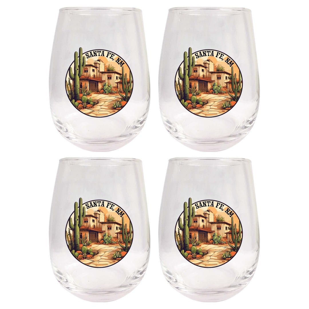 Santa Fe Mexico Design D Souvenir 15 oz Stemless Wine Glass 4-Pack Image 1