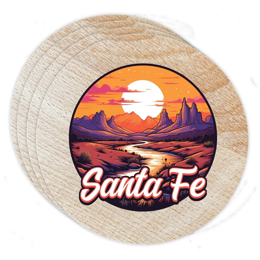 Santa Fe Mexico Design B Souvenir Coaster Wooden 3.5 x 3.5-Inch 4 Pack Image 1