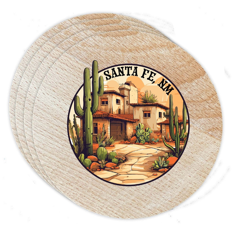 Santa Fe Mexico Design D Souvenir Coaster Wooden 3.5 x 3.5-Inch 4 Pack Image 1