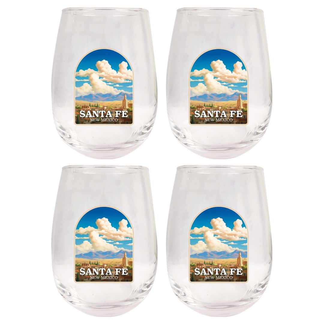 Santa Fe Mexico Design A Souvenir 15 oz Stemless Wine Glass 4-Pack Image 1