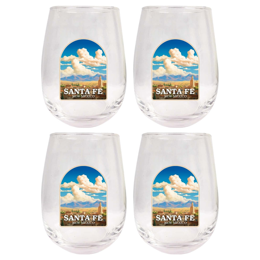 Santa Fe Mexico Design A Souvenir 15 oz Stemless Wine Glass 4-Pack Image 1