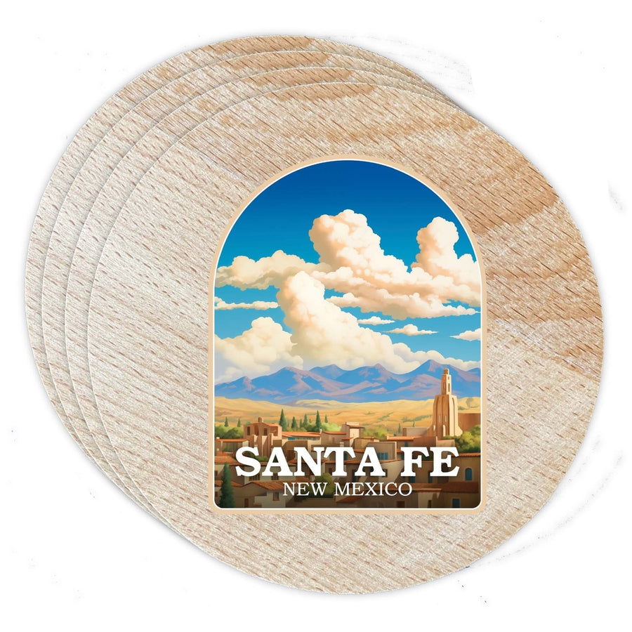 Santa Fe Mexico Design A Souvenir Coaster Wooden 3.5 x 3.5-Inch 4 Pack Image 1