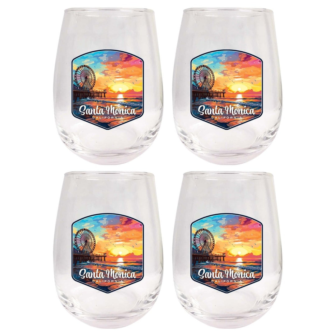 Santa Monica California Design A Souvenir 15 oz Stemless Wine Glass 4-Pack Image 1