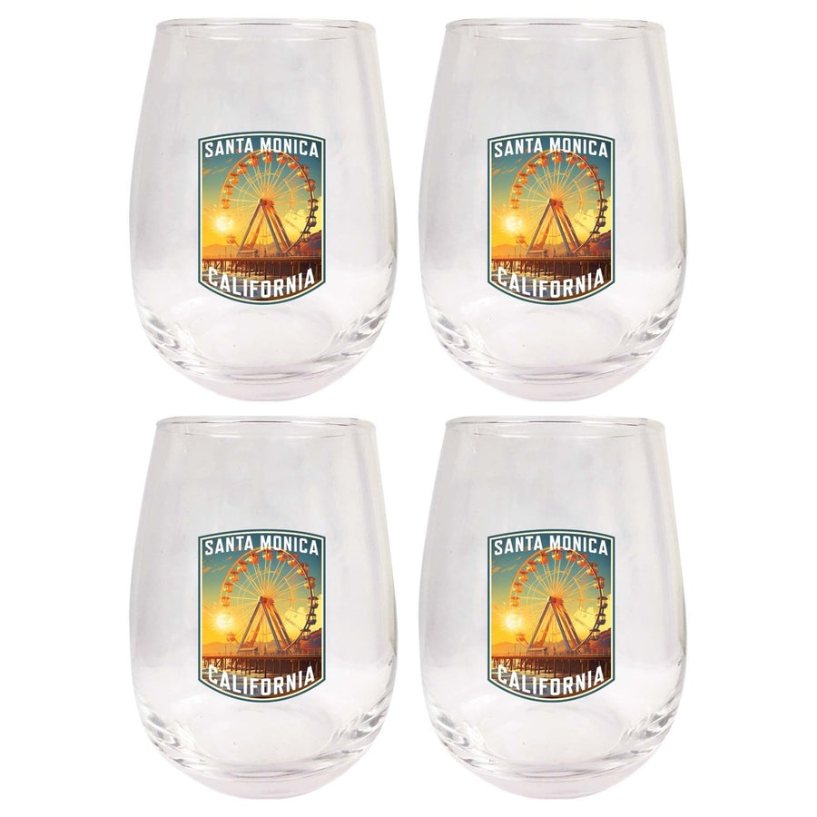 Santa Monica California Design C Souvenir 15 oz Stemless Wine Glass 4-Pack Image 1