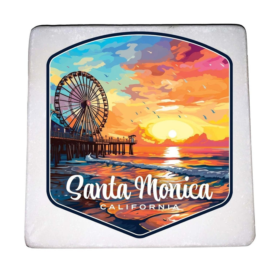 Santa Monica California Design A Souvenir 4x4-Inch Coaster Marble 4 Pack Image 1