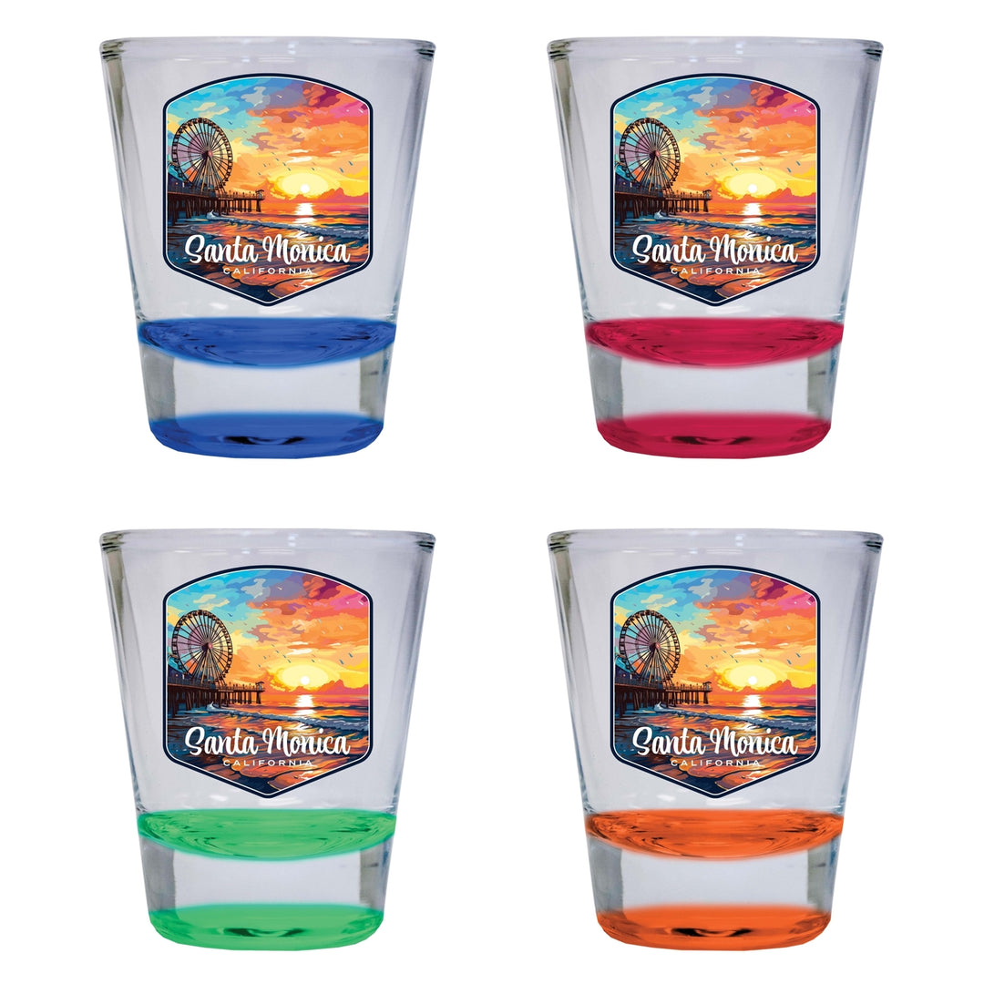 Santa Monica California Design A Souvenir 2 Ounce Shot Glass Round 4-Pack Multicolor Image 1