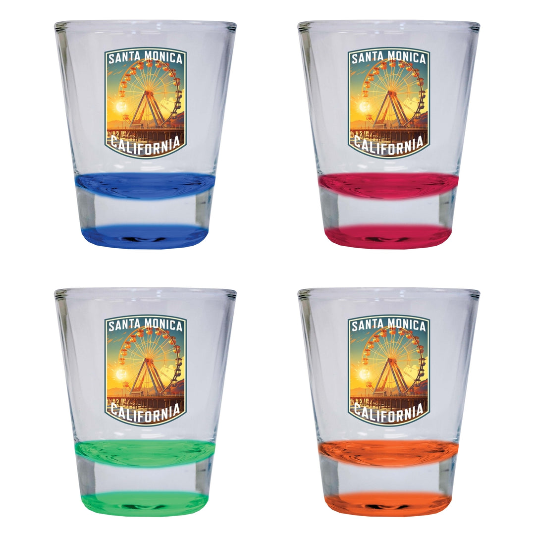 Santa Monica California Design C Souvenir 2 Ounce Shot Glass Round 4-Pack Multicolor Image 1