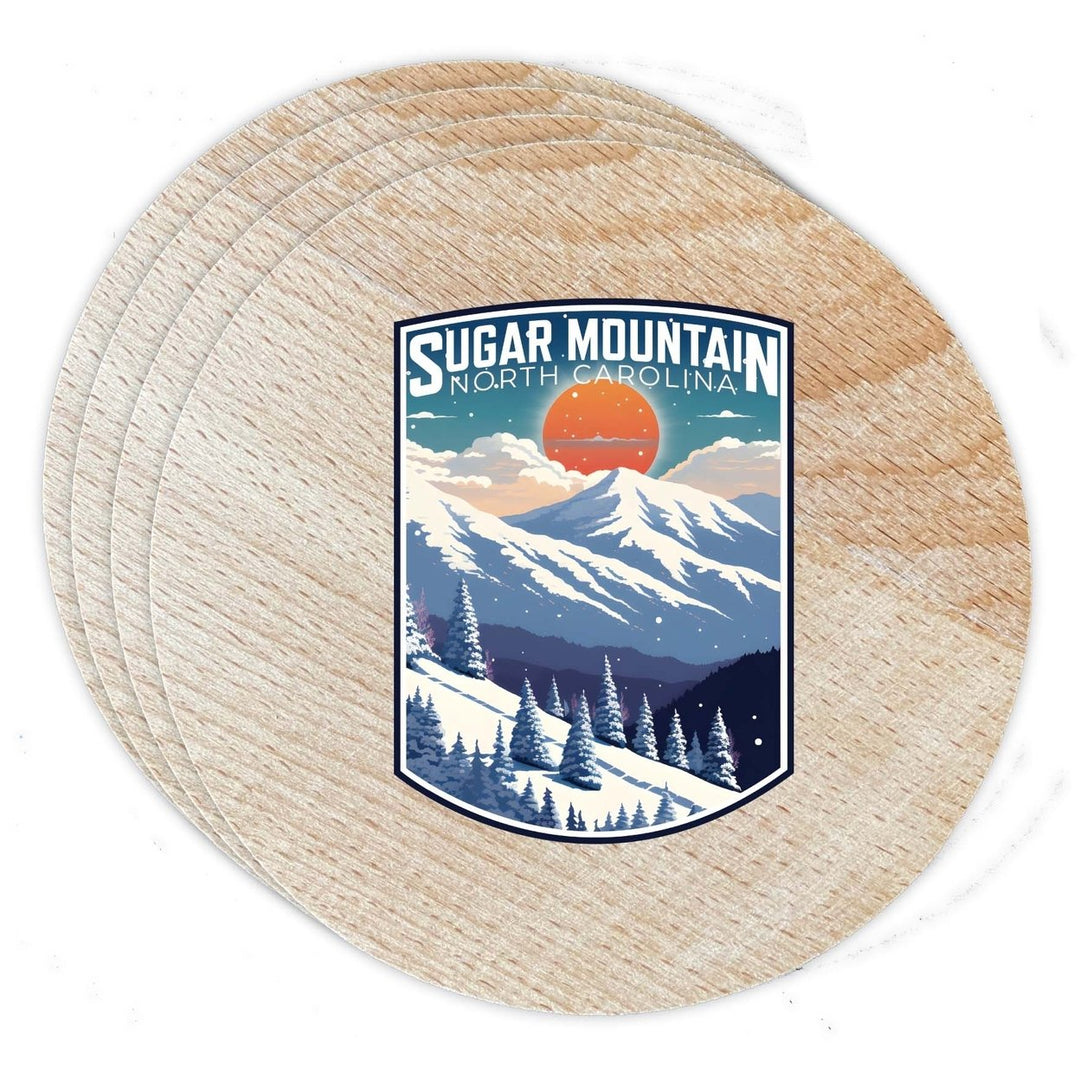 Sugar Mountain North Carolina Design A Souvenir Coaster Wooden 3.5 x 3.5-Inch 4 Pack Image 1