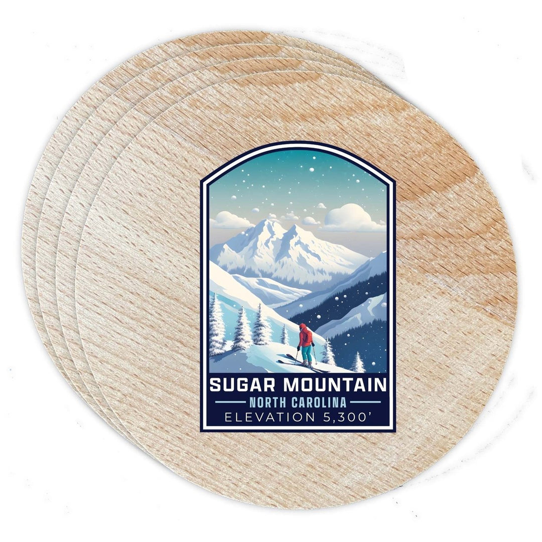 Sugar Mountain North Carolina Design B Souvenir Coaster Wooden 3.5 x 3.5-Inch 4 Pack Image 1