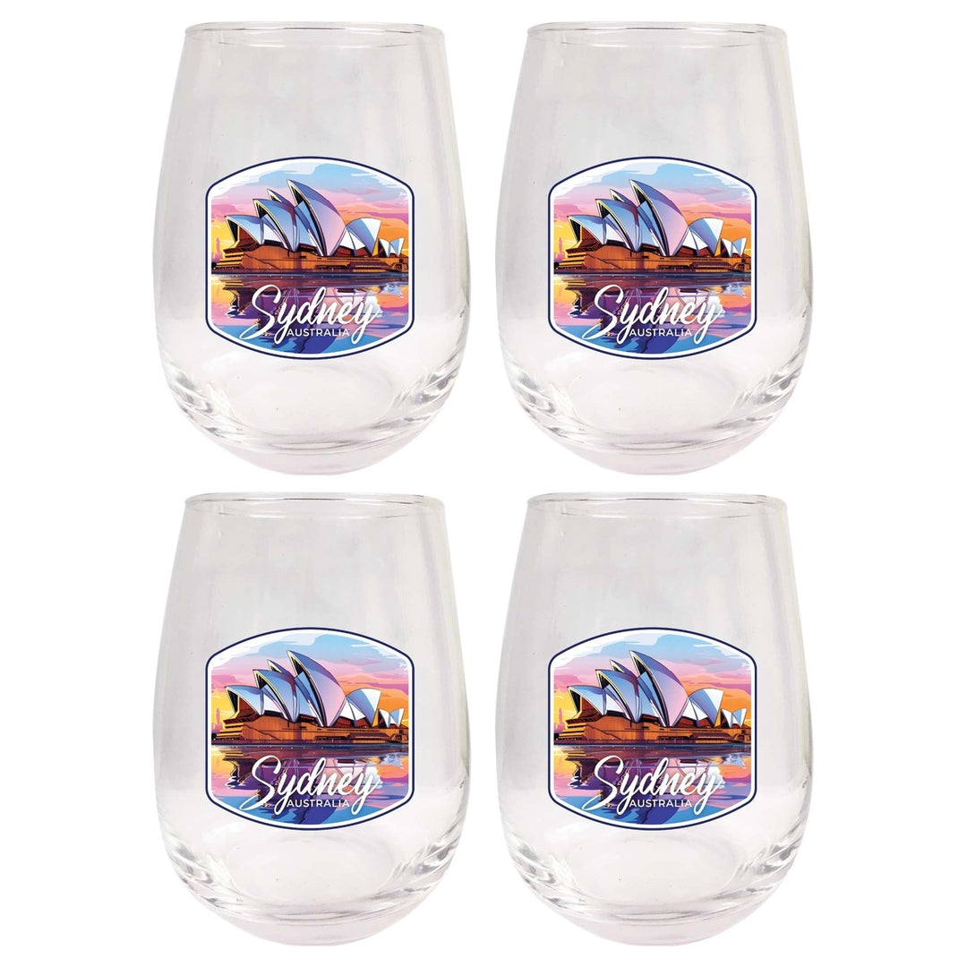 Sydney Australia Design A Souvenir 15 oz Stemless Wine Glass 4-Pack Image 1