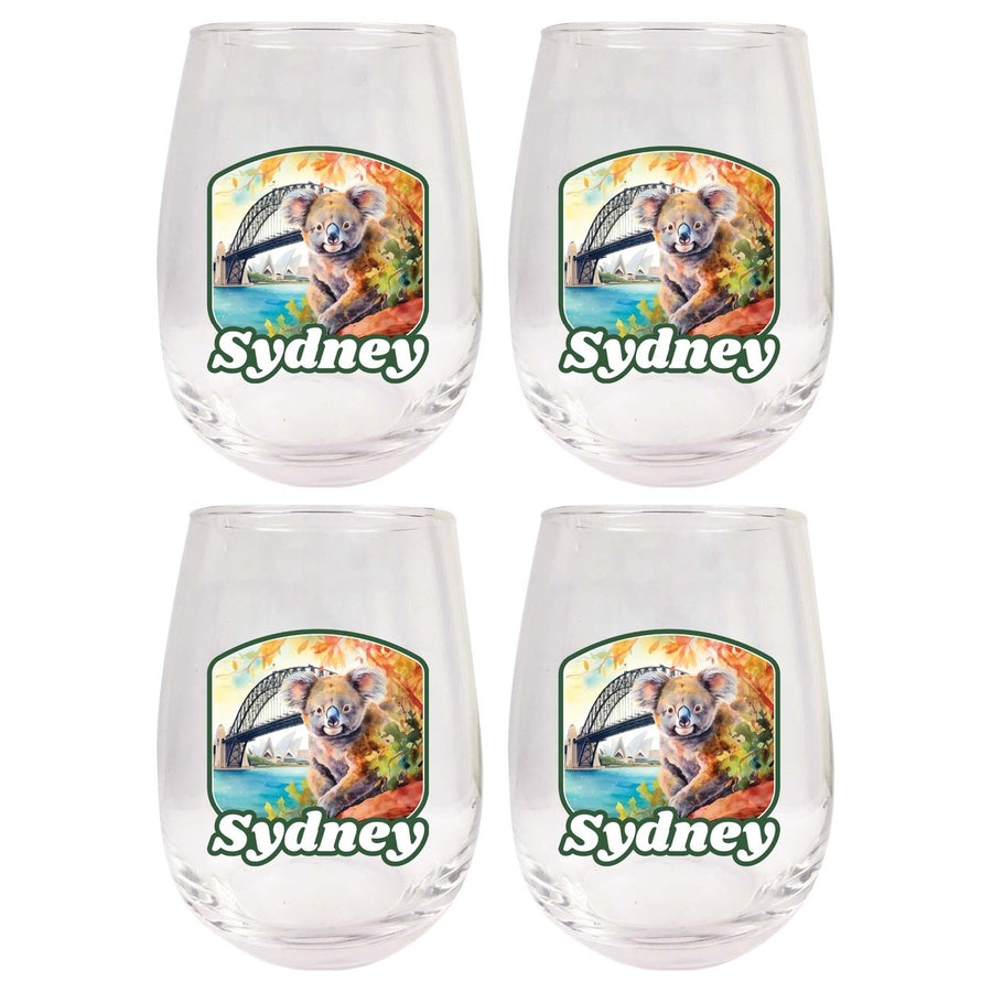 Sydney Australia Design C Souvenir 15 oz Stemless Wine Glass 4-Pack Image 1