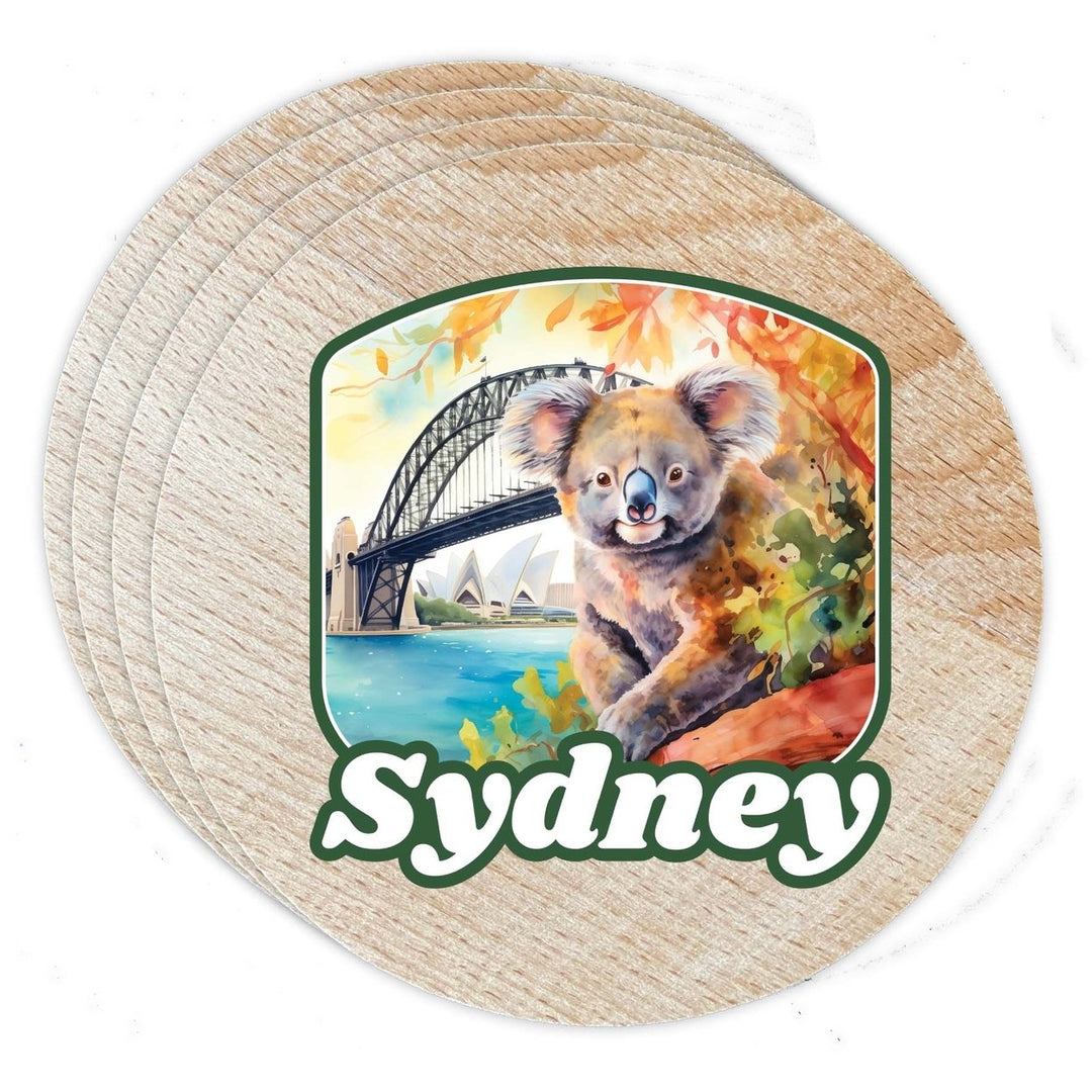 Sydney Australia Design C Souvenir Coaster Wooden 3.5 x 3.5-Inch 4 Pack Image 1