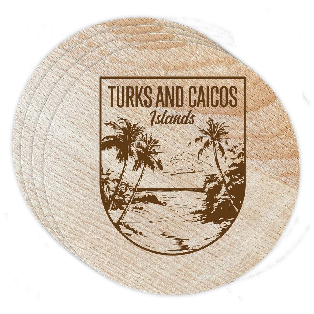 Turks and Caicos Islands Souvenir Etched Coaster Wooden 3.5 x 3.5-Inch 4 Pack Image 1