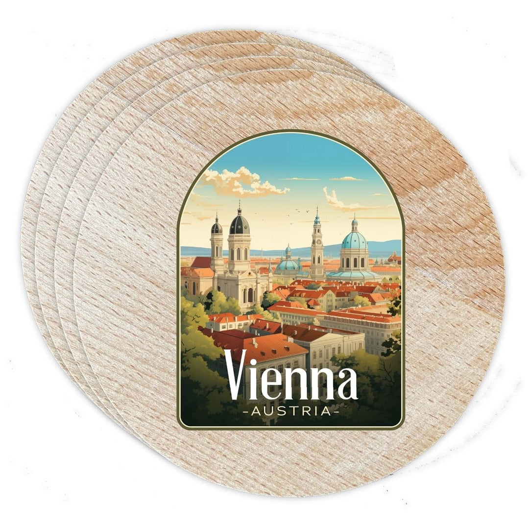 Vienna Austria Design A Souvenir Coaster Wooden 3.5 x 3.5-Inch 4 Pack Image 1