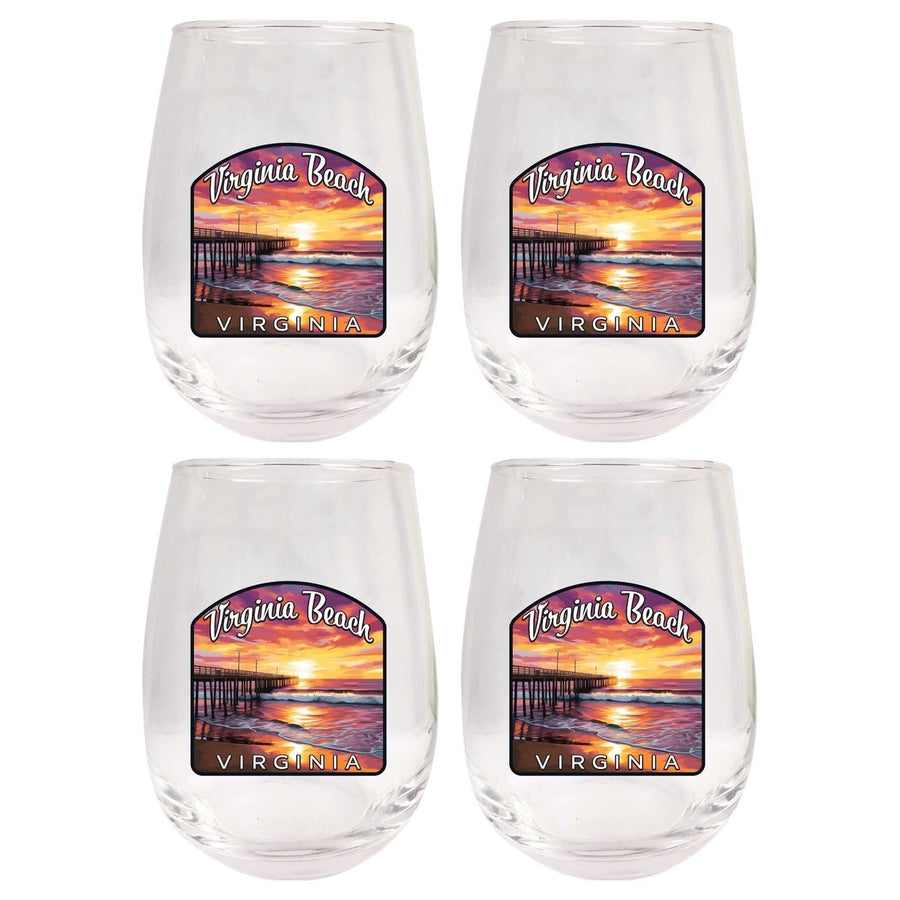 Virginia Beach Viginia Design A Souvenir 15 oz Stemless Wine Glass 4-Pack Image 1