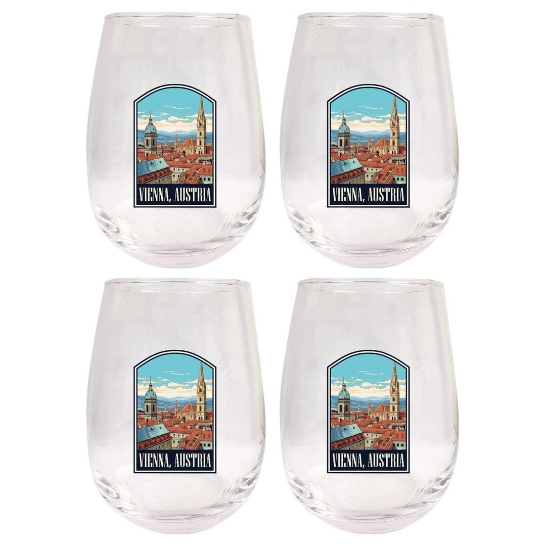 Vienna Austria Design B Souvenir 15 oz Stemless Wine Glass 4-Pack Image 1