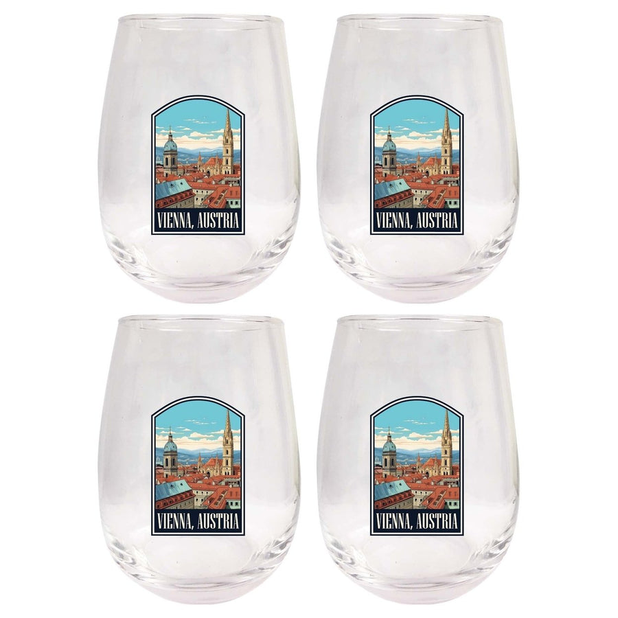 Vienna Austria Design B Souvenir 15 oz Stemless Wine Glass 4-Pack Image 1