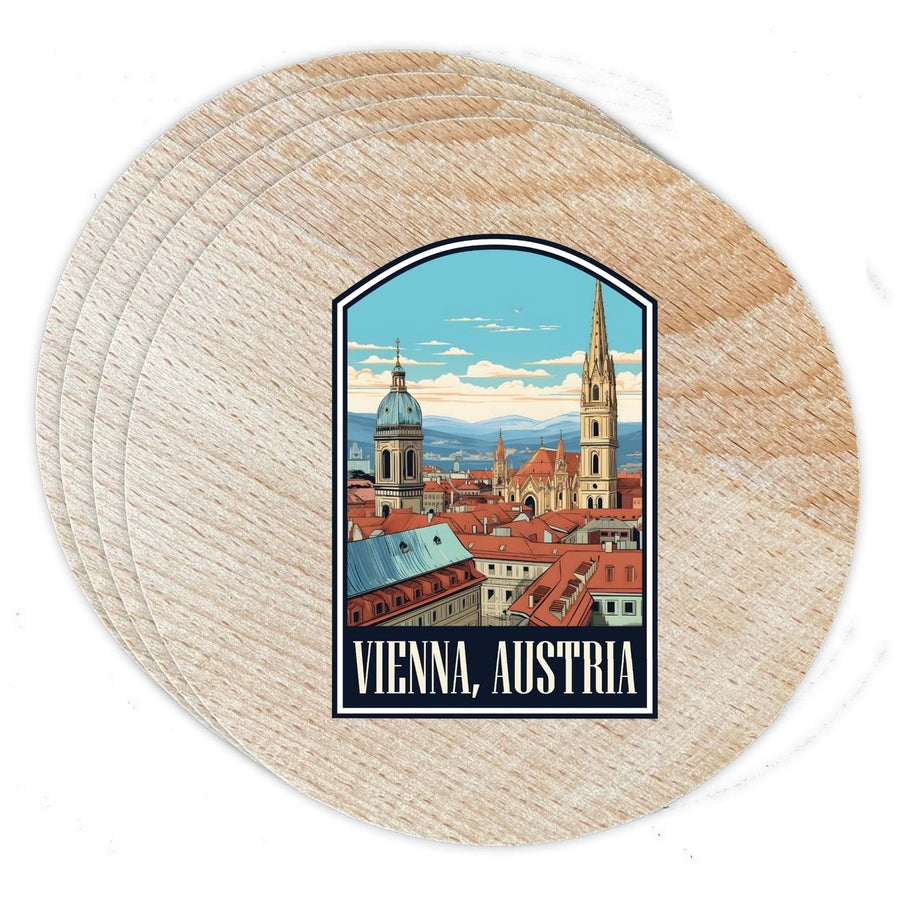 Vienna Austria Design B Souvenir Coaster Wooden 3.5 x 3.5-Inch 4 Pack Image 1