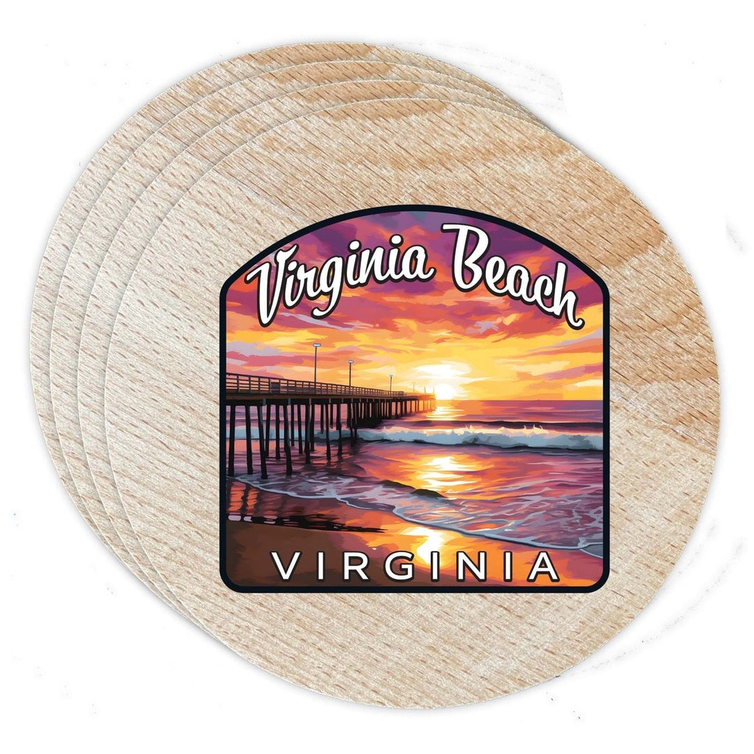 Virginia Beach Viginia Design A Souvenir Coaster Wooden 3.5 x 3.5-Inch 4 Pack Image 1