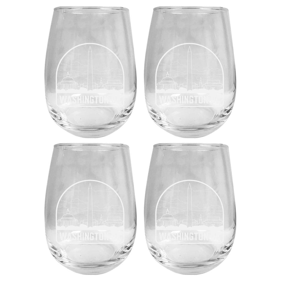 Washington DC Souvenir 15 oz Engraved Stemless Wine Glass 4-Pack Image 1