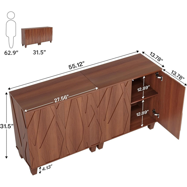 Tribesigns Sideboard Buffet Storage Cabinet Set of 2Retro Kitchen Sideboard Cabinet with Adjustable Shelves 55" Accent Image 2