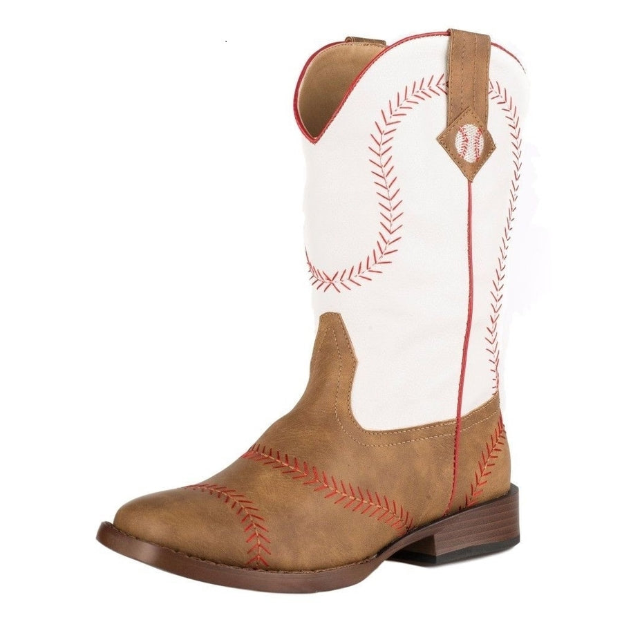 Roper Western Boots Boys Baseball Faux Square Tan 09-018-1902-0083 TA Image 1