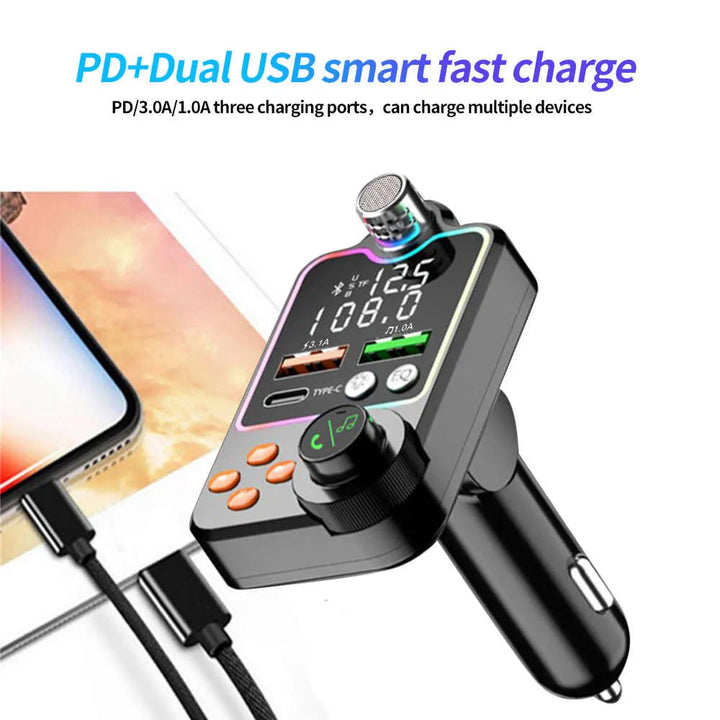 Bluetooth 5.0 Car FM Transmitter Dual USB Car Charger PD Type-C Fast Charging Wireless Handsfree Call Audio Receiver MP3 Image 7