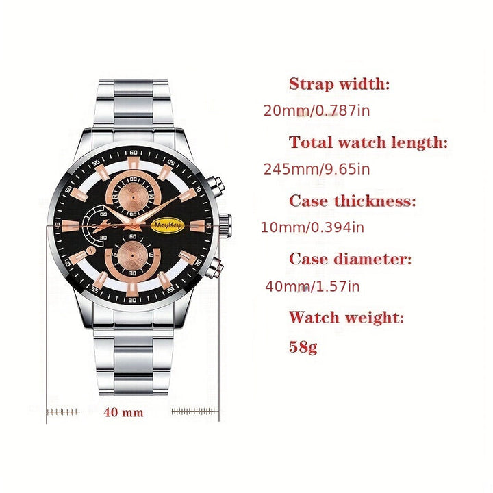 Popular Three Eyes Steel Band Quartz Watch Mens Business Stainless Steel Wrist Watch Image 3