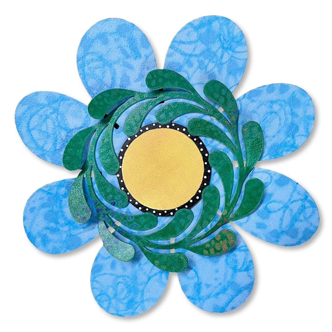 Flower Magnetic Art PopDimensional Blue Flower Magnet With Vine Image 1