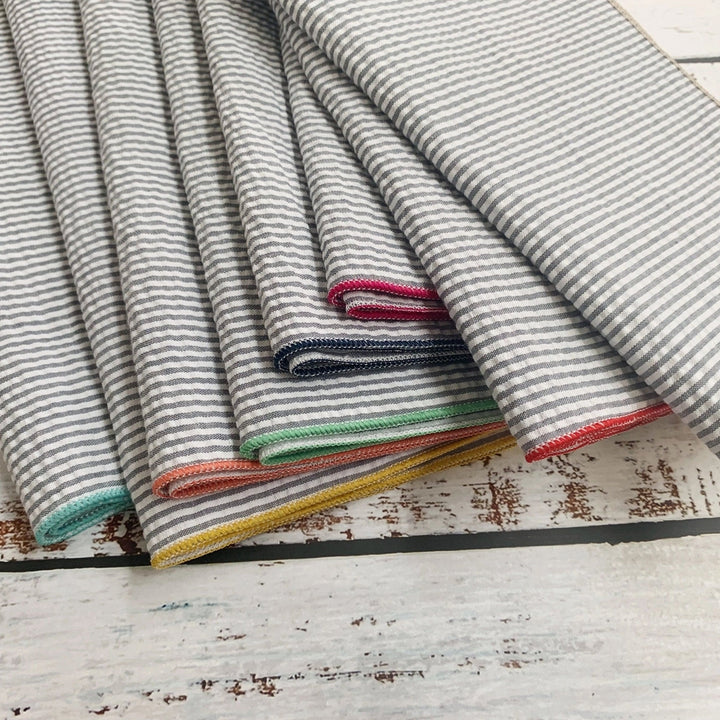 Grey Seersucker Cloth Napkins with Colorful EdgesSet of 8 Image 6