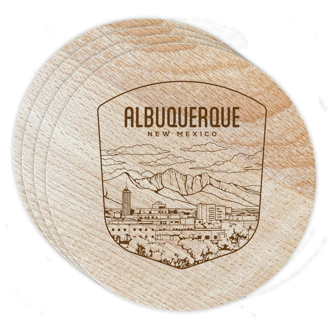 Albuquerque Mexico Souvenir Etched Coaster Wooden 3.5 x 3.5-Inch 4 Pack Image 1