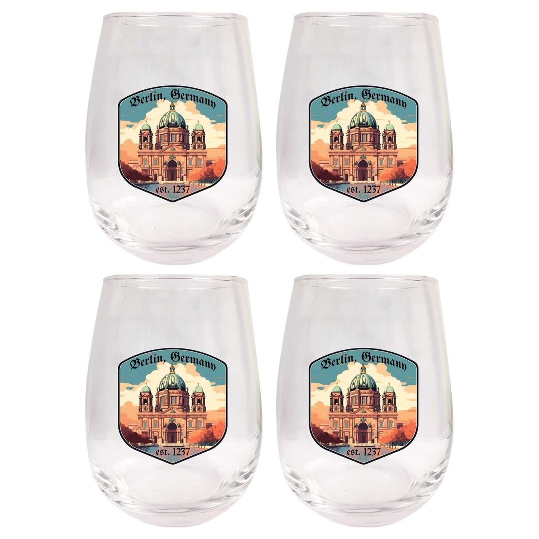 Berlin Germany Design B Souvenir 15 oz Stemless Wine Glass 4-Pack Image 1