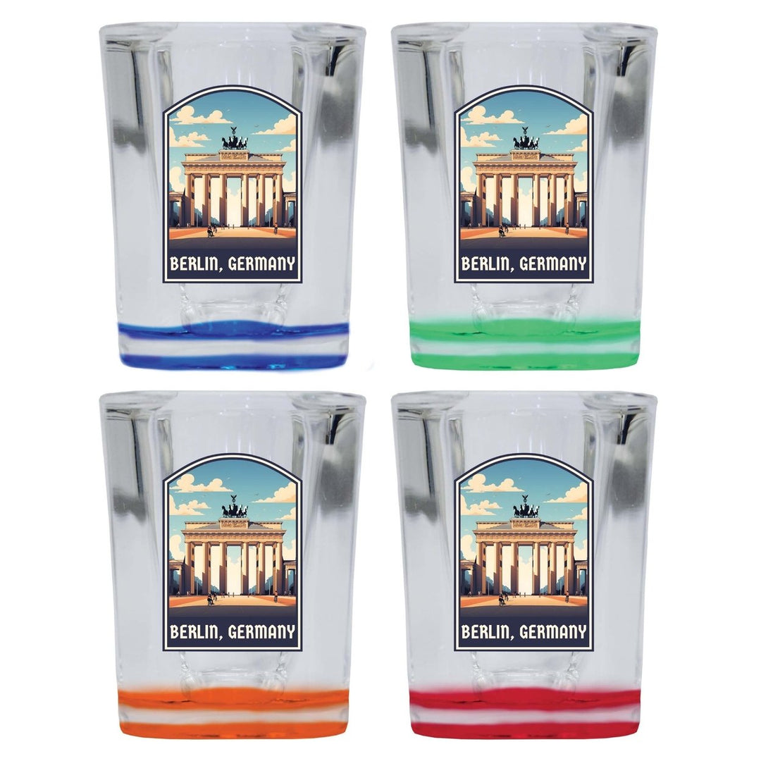 Berlin Germany Design A Souvenir 2 Ounce Shot Glass Square 4-Pack Multicolor Image 1