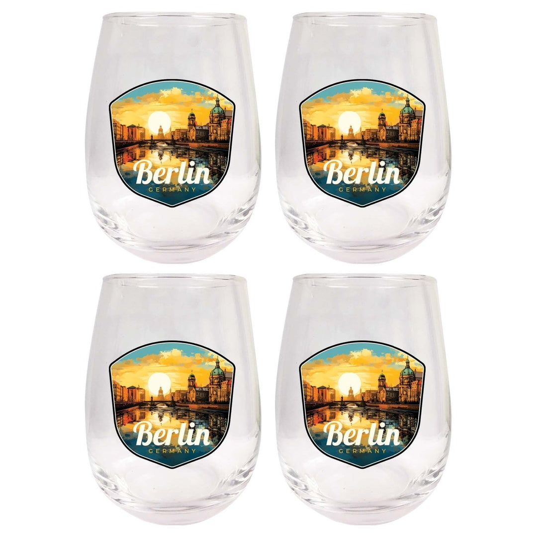 Berlin Germany Design C Souvenir 15 oz Stemless Wine Glass 4-Pack Image 1