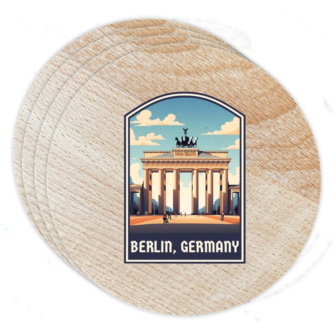 Berlin Germany Design A Souvenir Coaster Wooden 3.5 x 3.5-Inch 4 Pack Image 1