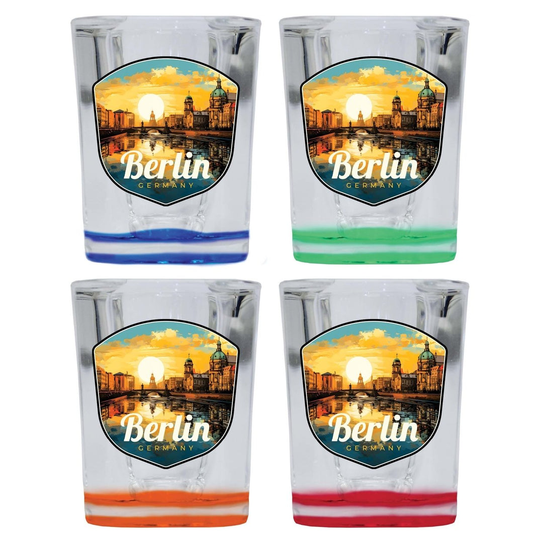 Berlin Germany Design C Souvenir 2 Ounce Shot Glass Square 4-Pack Multicolor Image 1