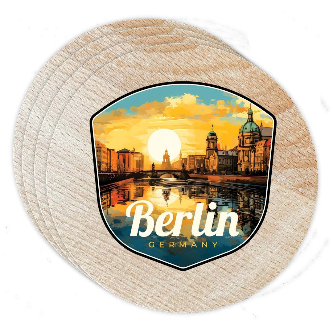 Berlin Germany Design C Souvenir Coaster Wooden 3.5 x 3.5-Inch 4 Pack Image 1