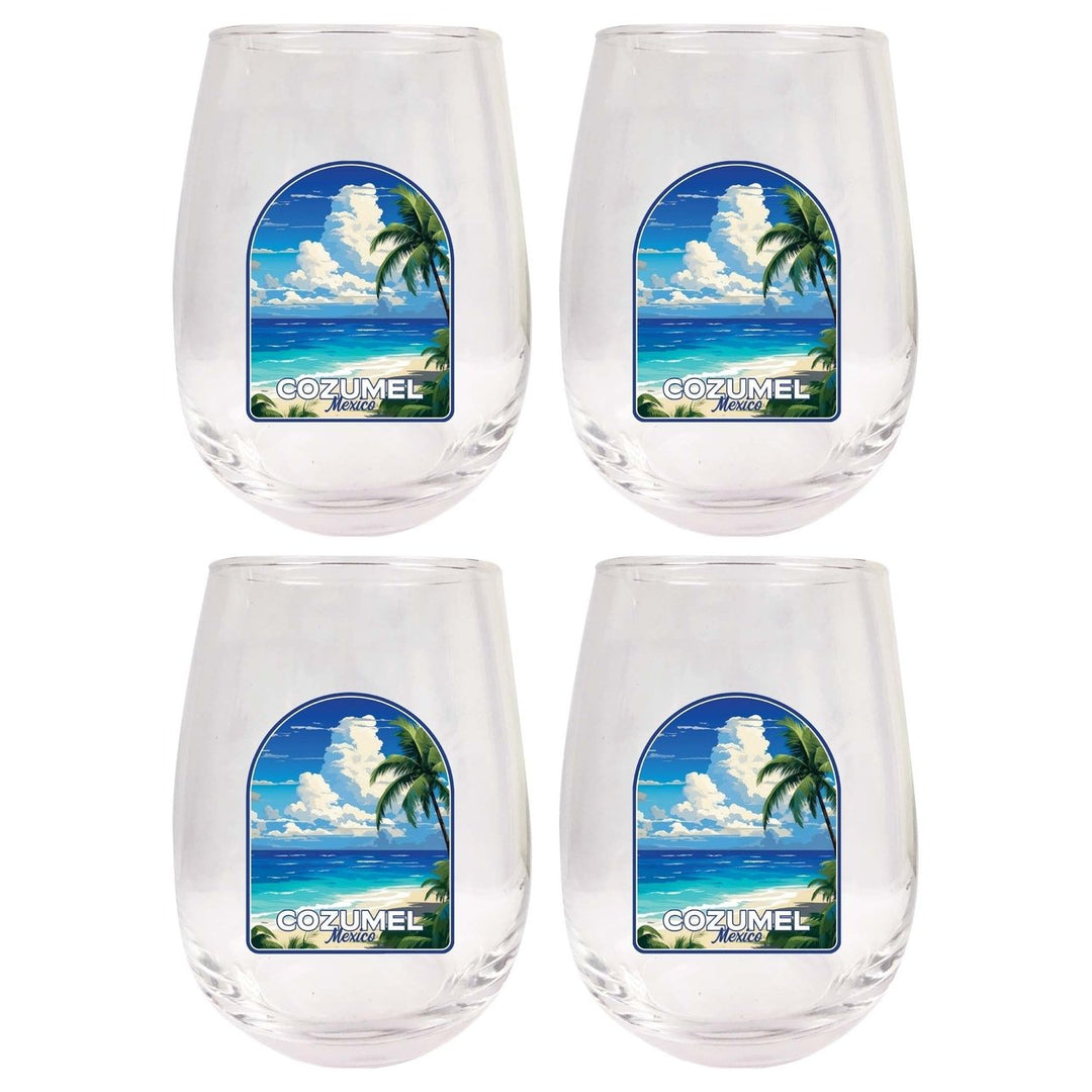 Cozumel Mexico Design C Souvenir 15 oz Stemless Wine Glass 4-Pack Image 1