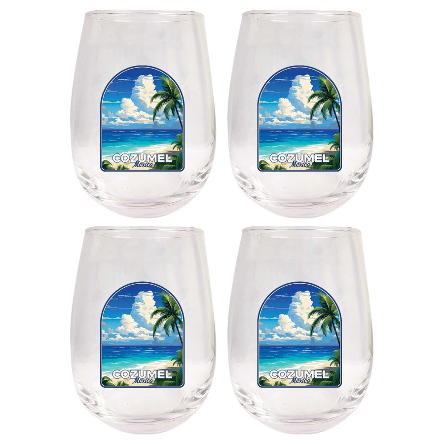 Cozumel Mexico Design C Souvenir 15 oz Stemless Wine Glass 4-Pack Image 1