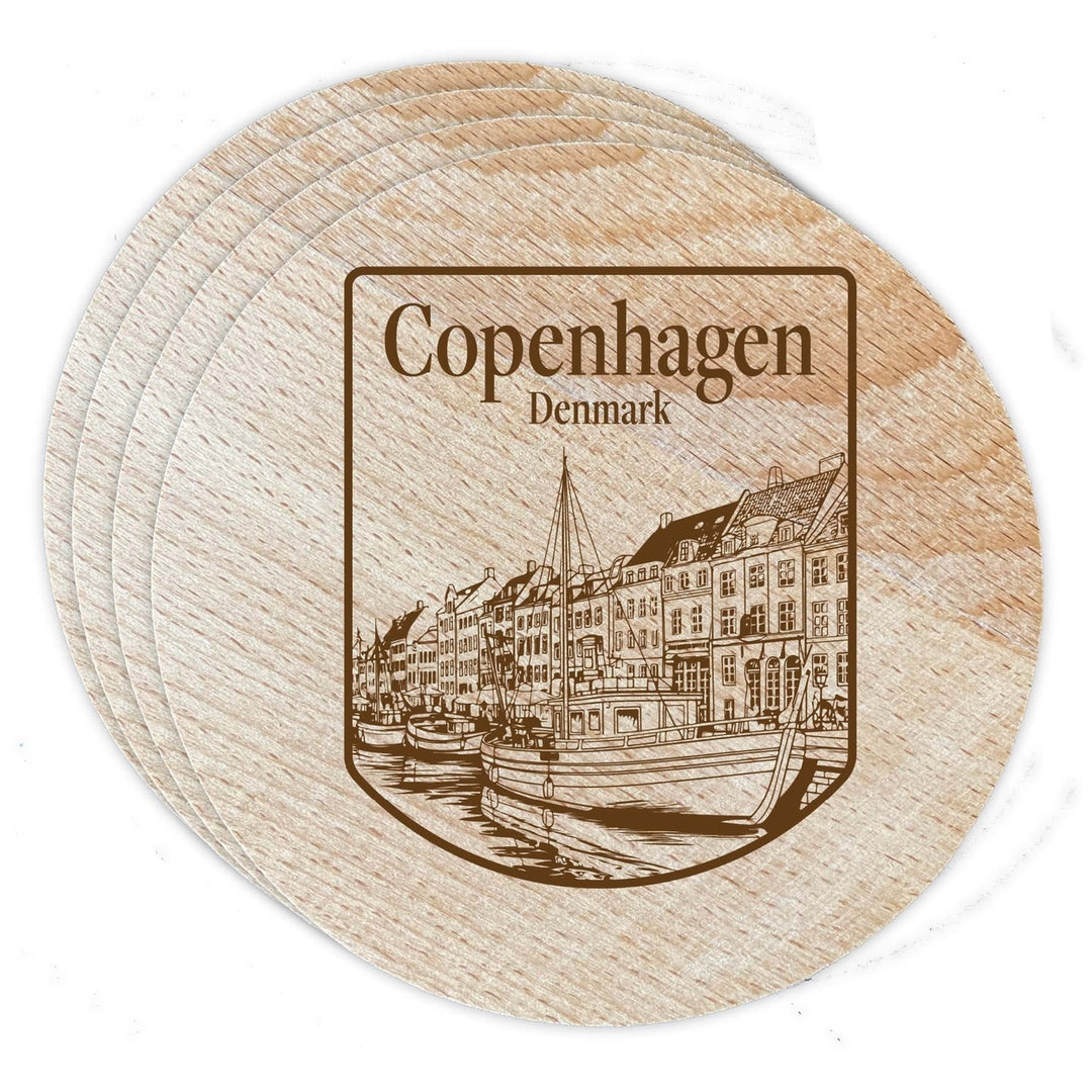 Copenhagen Denmark Souvenir Etched Coaster Wooden 3.5 x 3.5-Inch 4 Pack Image 1