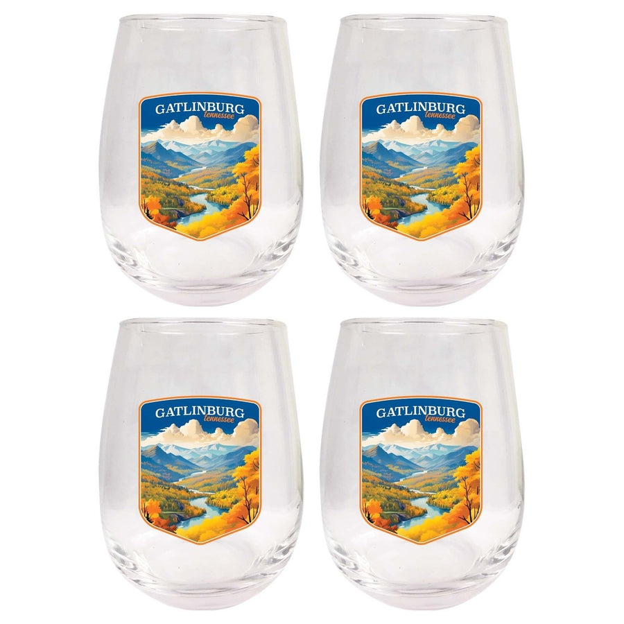 Gatlinburg Tennessee Design D Souvenir 15 oz Stemless Wine Glass 4-Pack Image 1