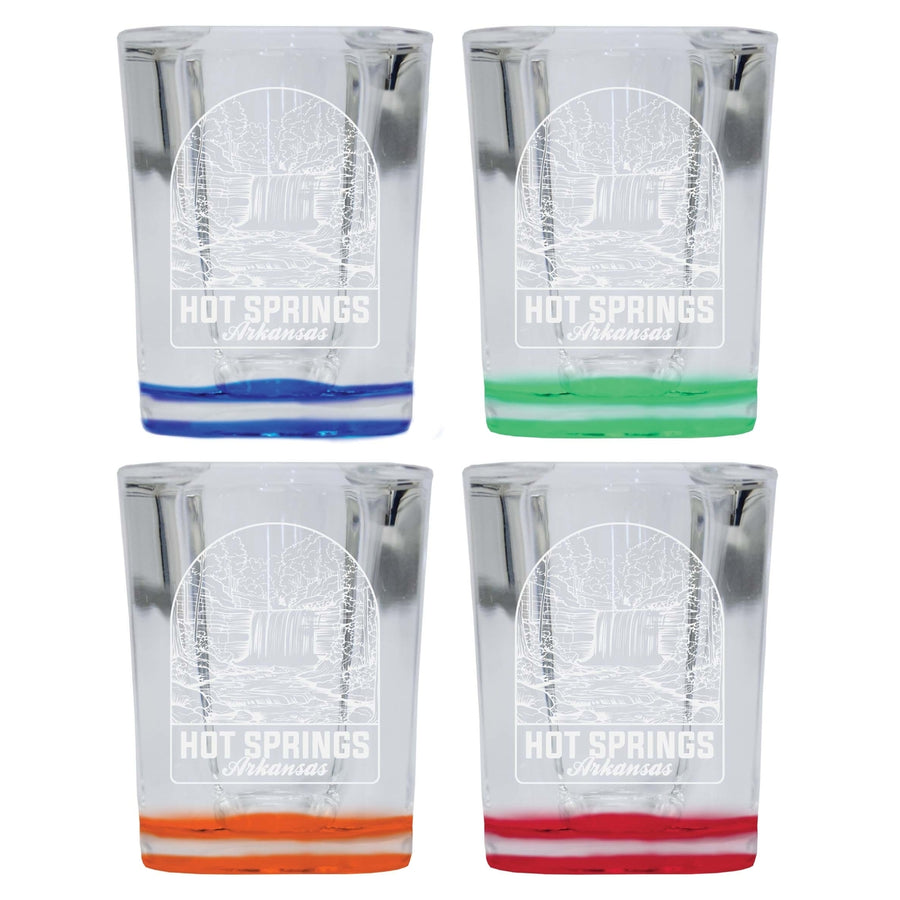 Hot Springs Arkansas Souvenir 2 Ounce Engraved Shot Glass Square 4-Pack Multicolor Image 1