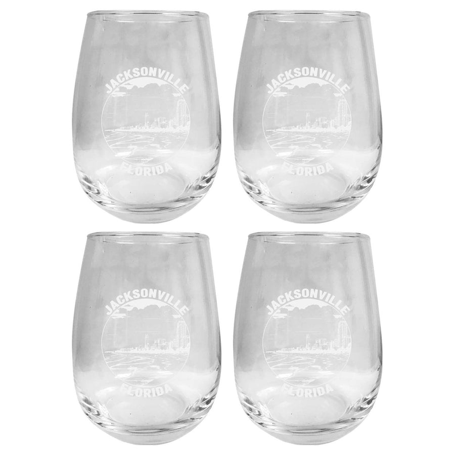 Jacksonville Florida Souvenir 15 oz Engraved Stemless Wine Glass 4-Pack Image 1